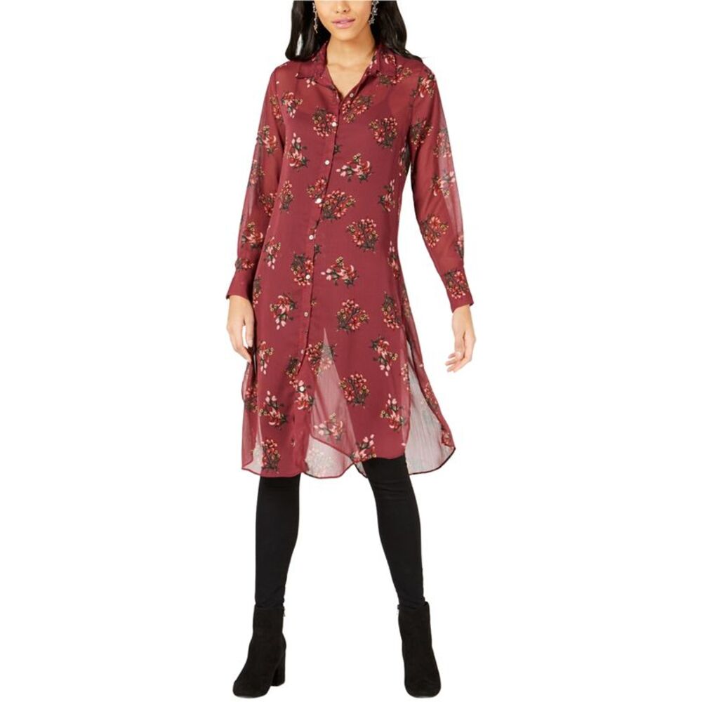 Project 28 Womens Flower Print Tunic Blouse, Red, L, DM